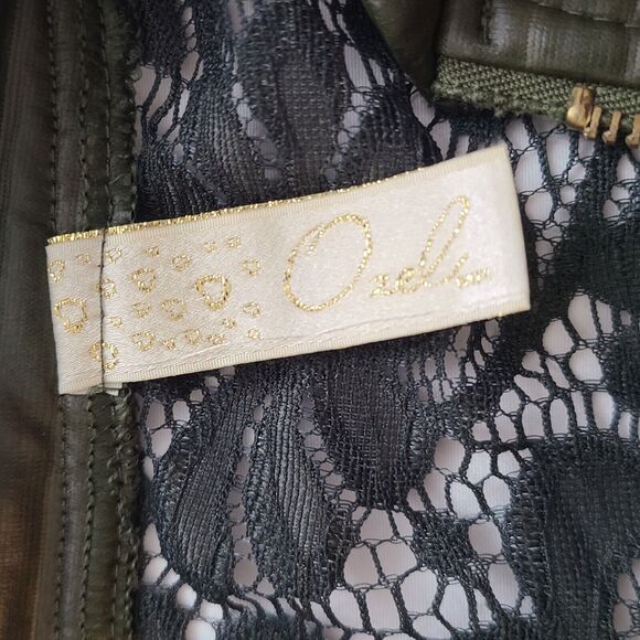 Ozel Green Lace Floral Moto Jacket Faux Leather Moto Jacket Fairy Coquette XS - Picture 4 of 10